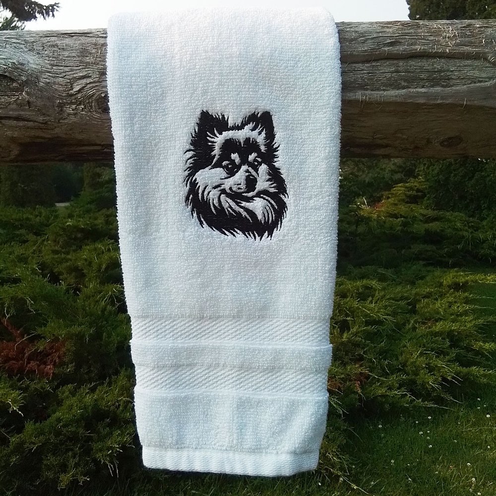 POMERANIAN hand towel - Embroidered POMERANIAN white hand towel - Custom towel